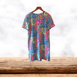 Vintage Liz Claiborne Womens Silk Midi Dress Size 8 Colorful Geometric Y2K Retro